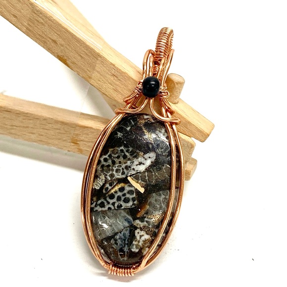 HANDMADE Black Fossil Copper and Pure Copper Statement Pendant, Artisan Jewelry - Picture 10 of 10